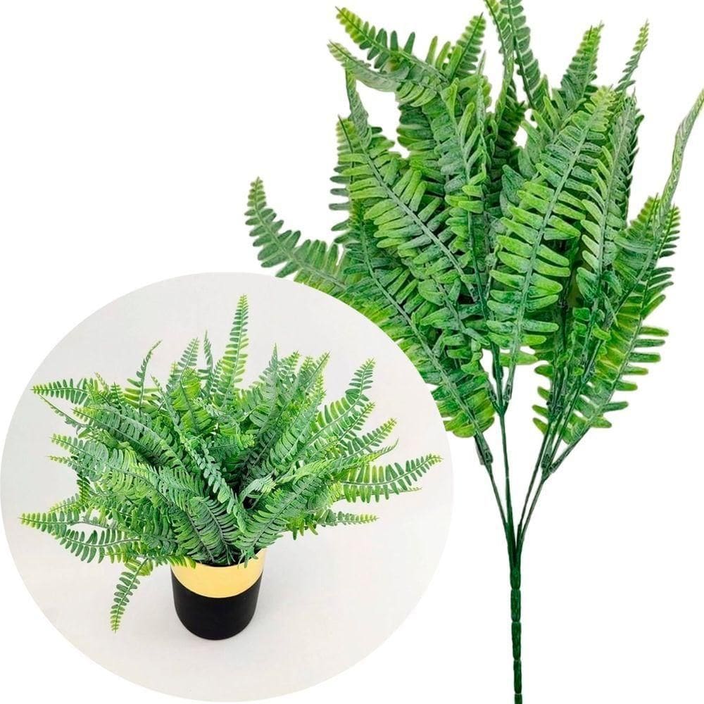 8 Ramos Samambaia Flor Planta Artificial Com 35 Folhas 40cm