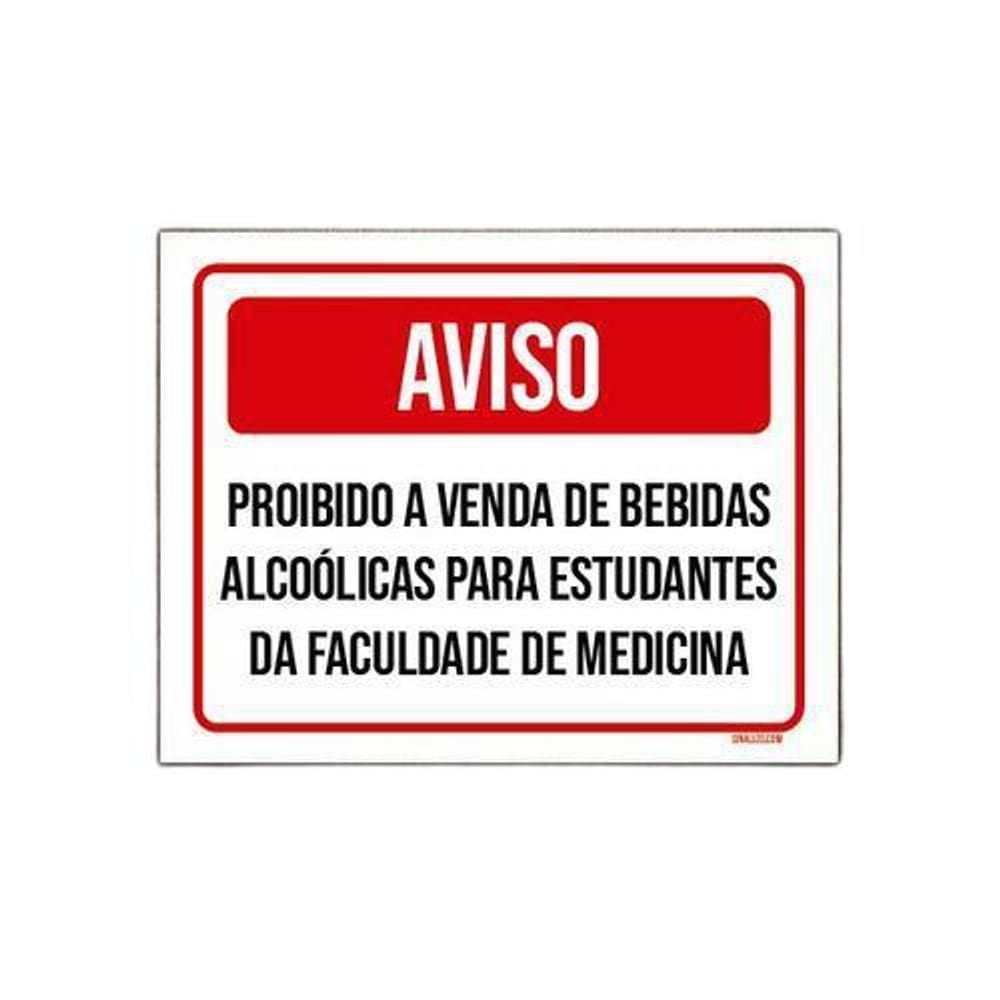 Placa Proibido Venda Bebidas Para Estudantes 18x23cm 10un