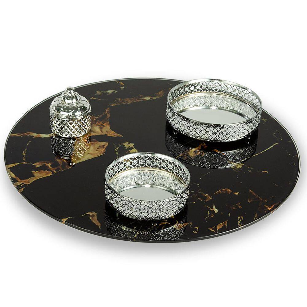 Prato Giratório Serigrafado Marmorizado Preto 65 X 8Mm