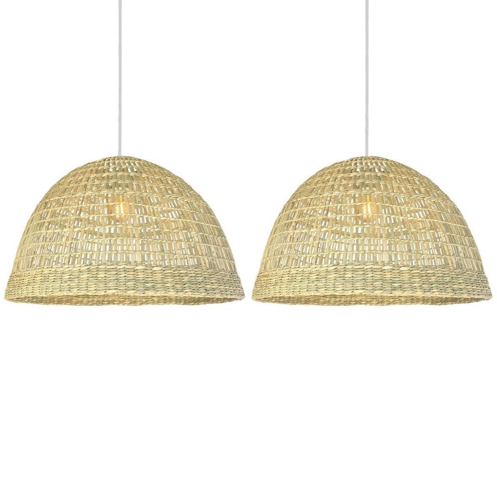 2 Pendente Boho Em Fibra Natural Junco Lanchonete Nat49