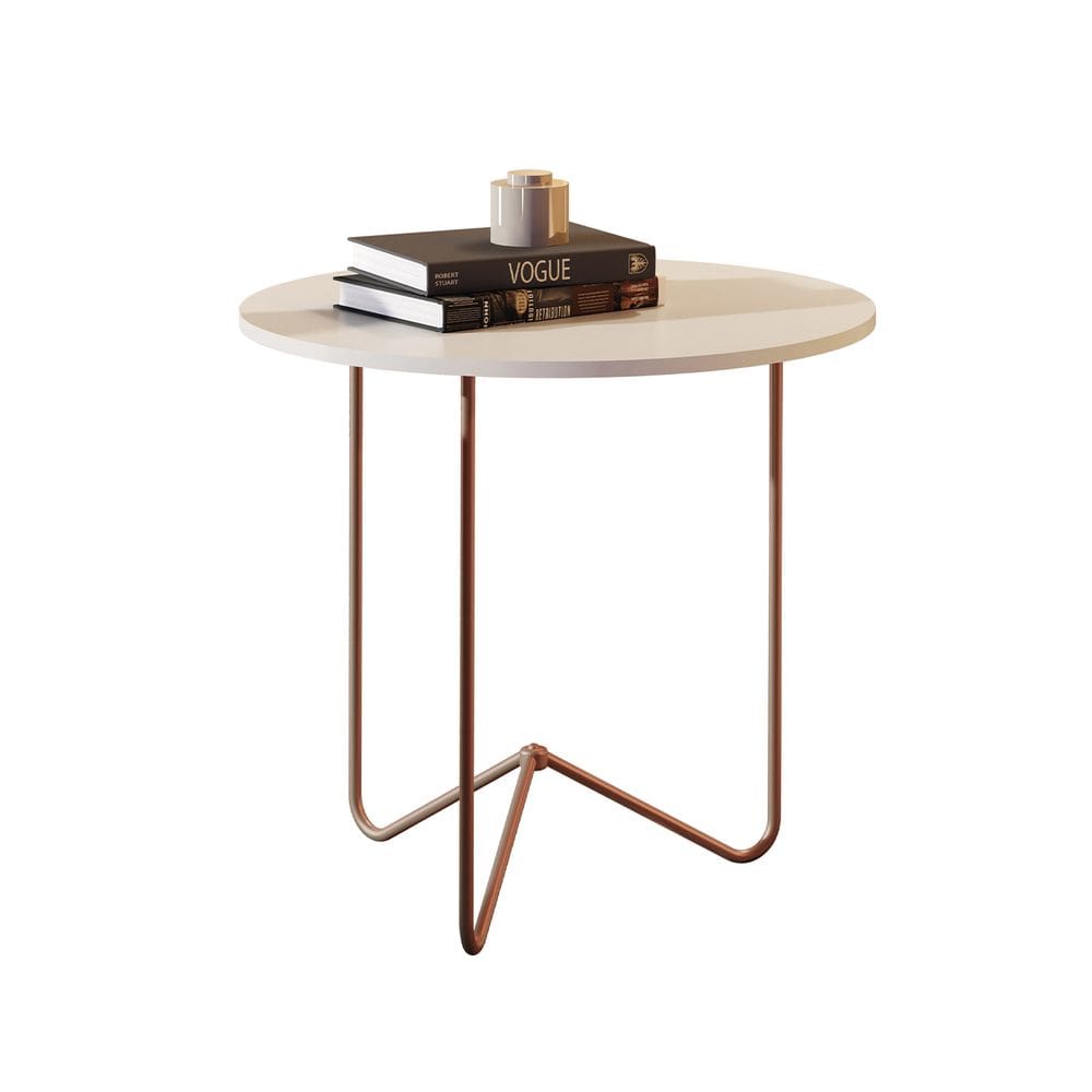 Mesa de Apoio JB 8004 Luxo Off White Preto Pe Bronze - Moveis JB