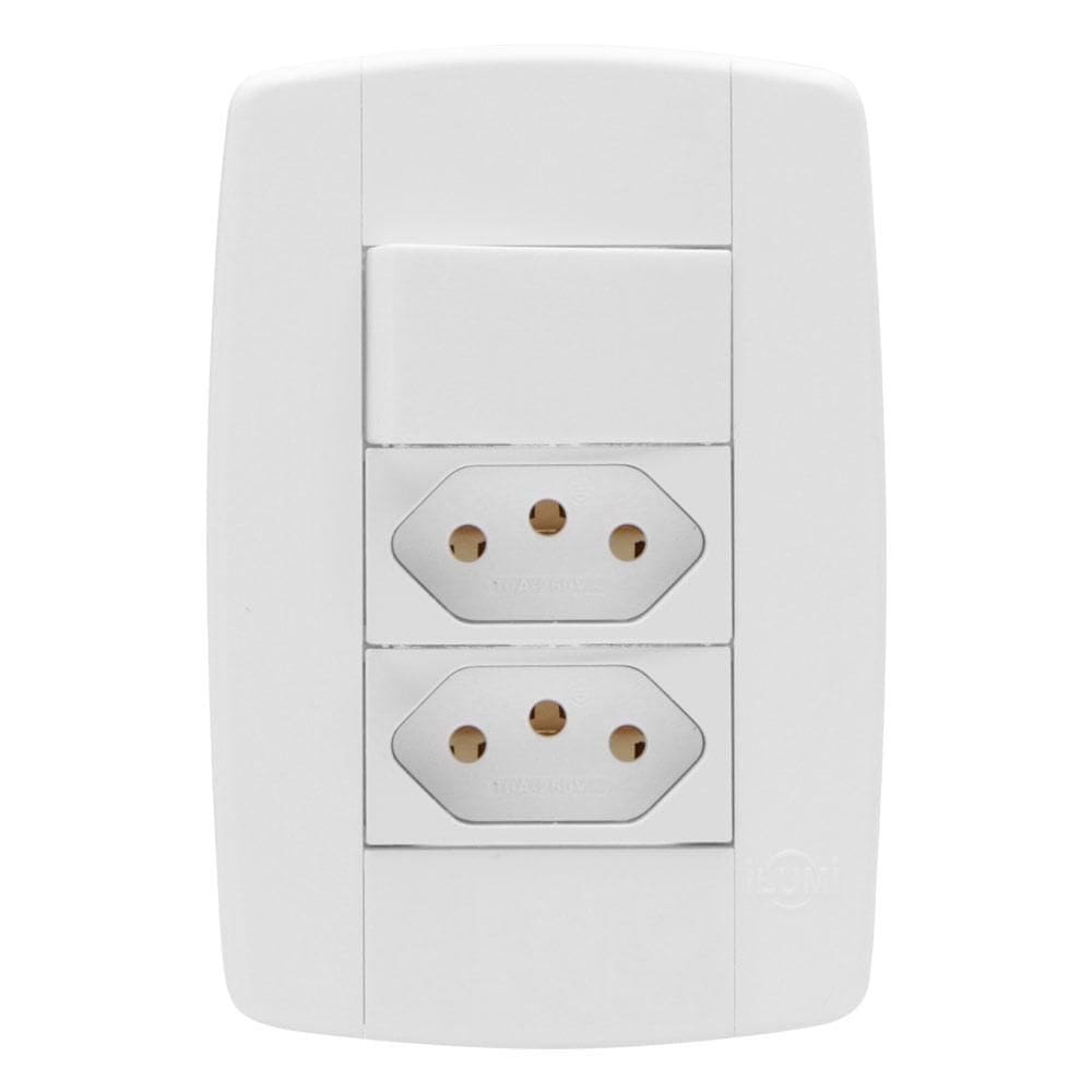 Interruptor 10A 2 Tomadas Ilumi Branca