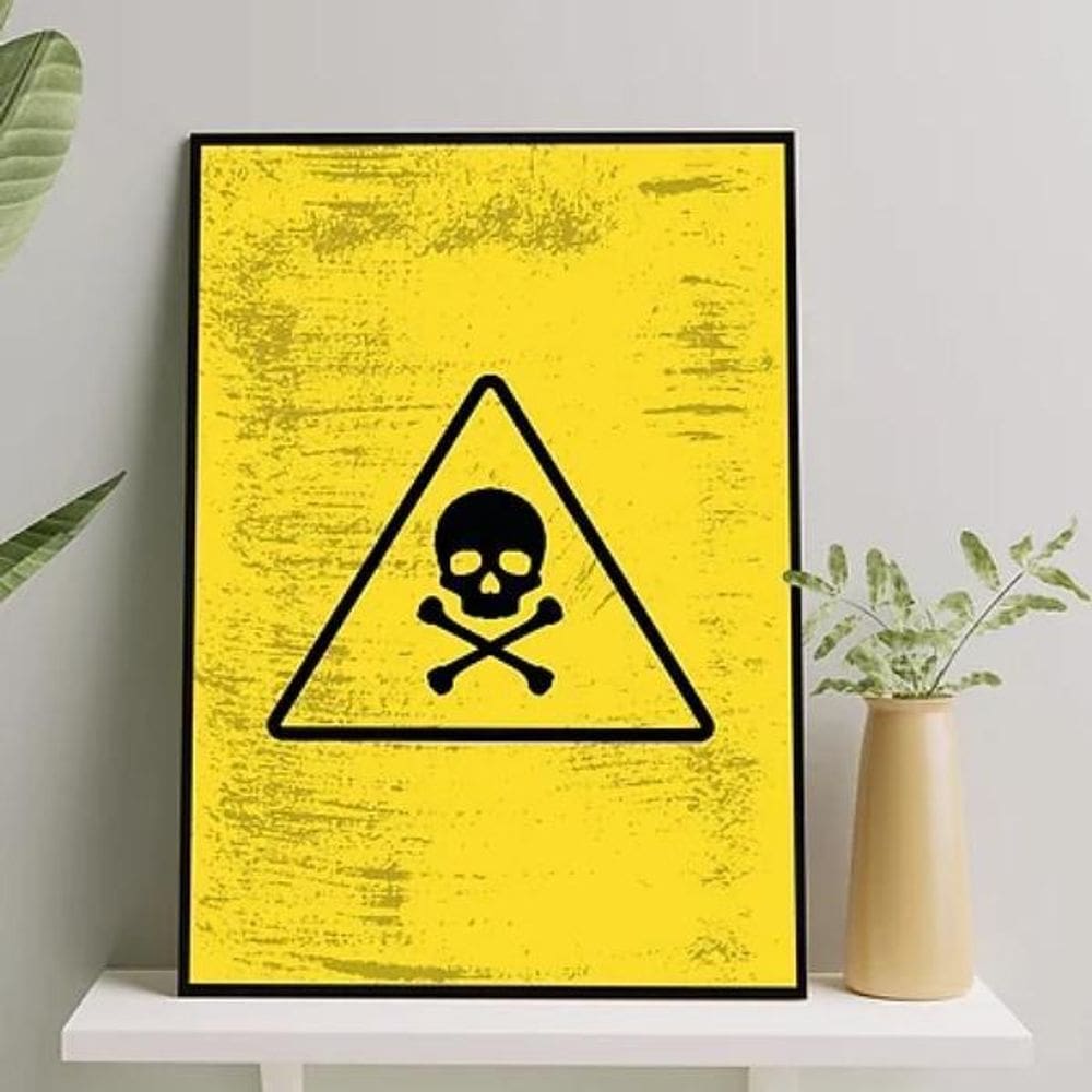 Quadro Placa Perigo Caveirinha 33X24Cm Com Vidro Preta