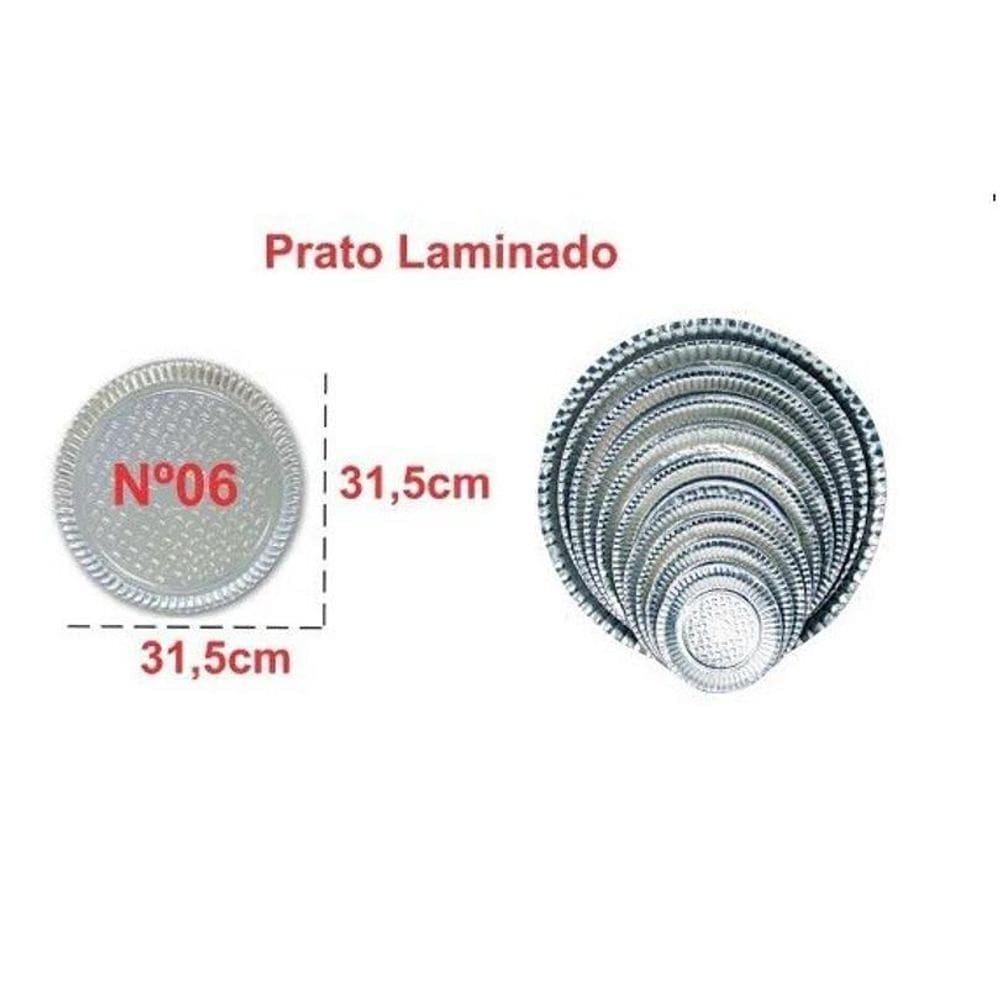 Prato Papelão Redonda Laminado Prata Nº06 31,5Cm C/100 Des