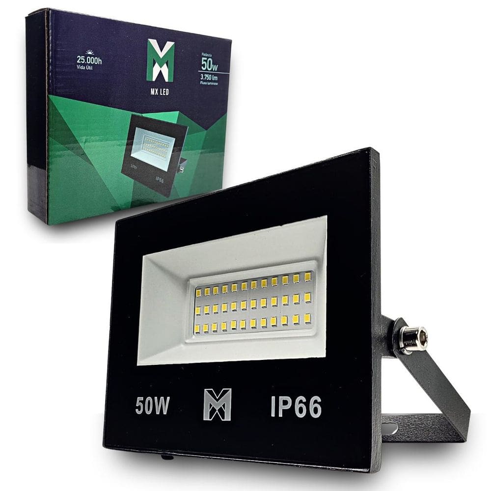 Kit 2 Refletor Led 50W Bivolt Prova D`Água 6500K