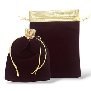 Kit 20 Saquinhos de Veludo Vinho Vintage Cordão Dourado