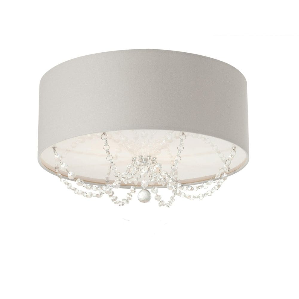 Plafon Princesa Cúpula Em Tecido Com Cristal 40X15 Cinza