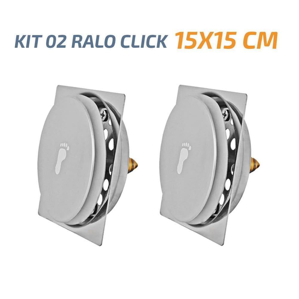 Kit 02 Ralo Click Quadrado 15X15 Inox Veda Cheiro E Insetos