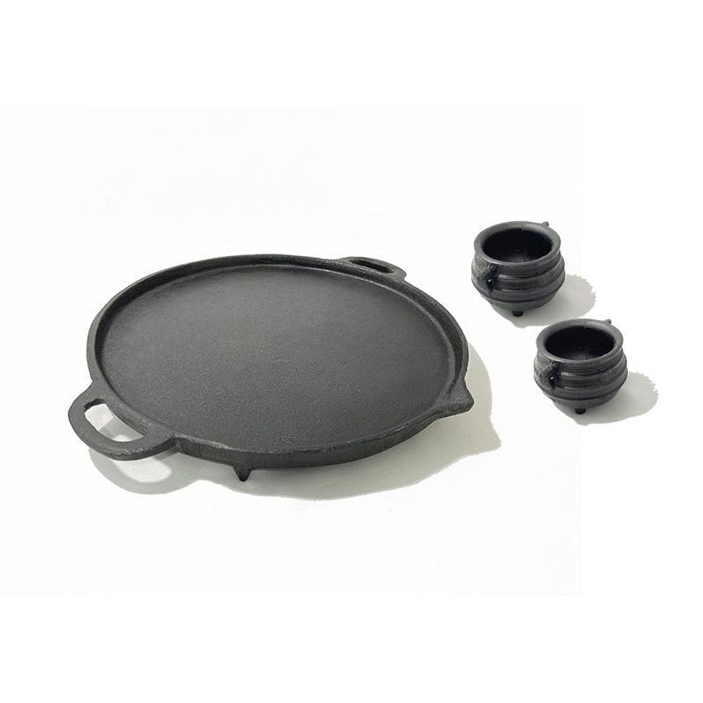 Chapa Bifeteira De Ferro 30Cm Petisco Porção Com Molheiras