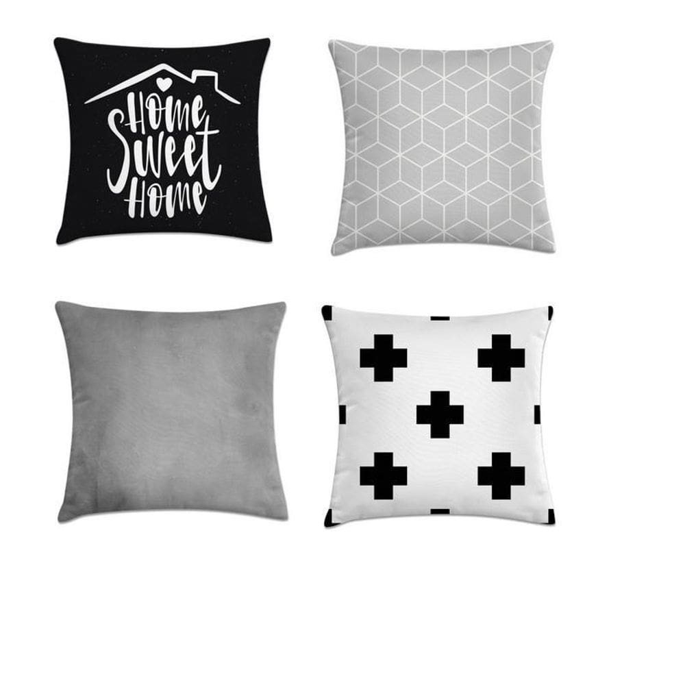 Kit 4 Capas De Almofadas Cinza E Preto 45X45