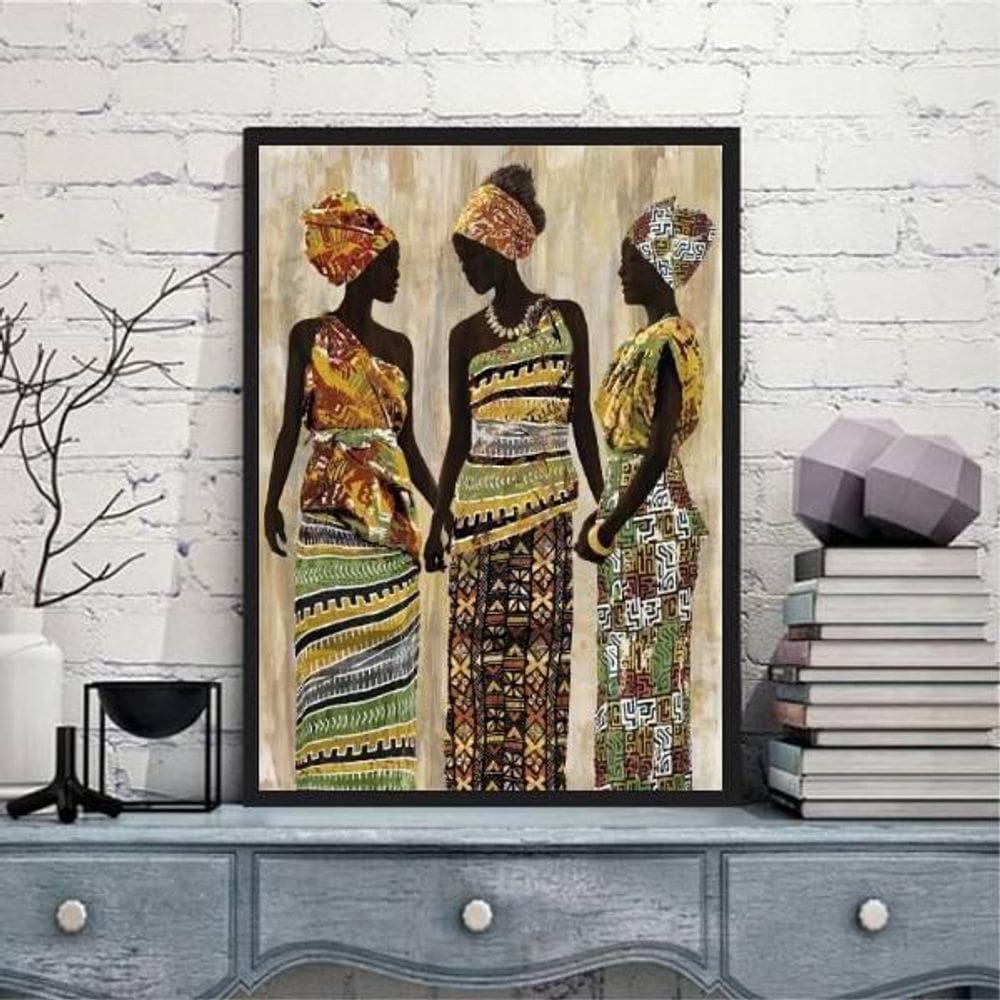 Quadro Decorativo Mulheres Africanas 45X34Cm Moldura Preta