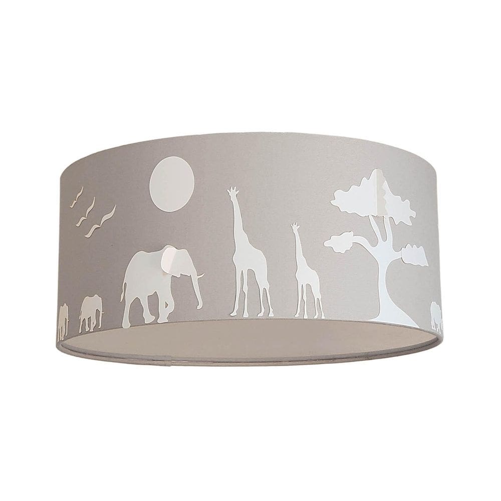 Luminária Plafon Safari Savana Cúpula Tecido Cinza 50x15cm