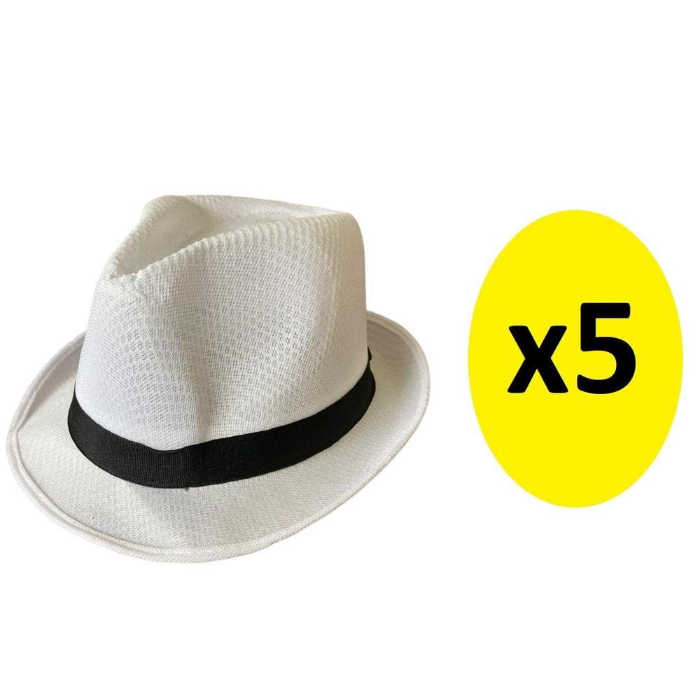 Kit 5 Chapéus Malandro De Tecido Branco Com Faixa Preto