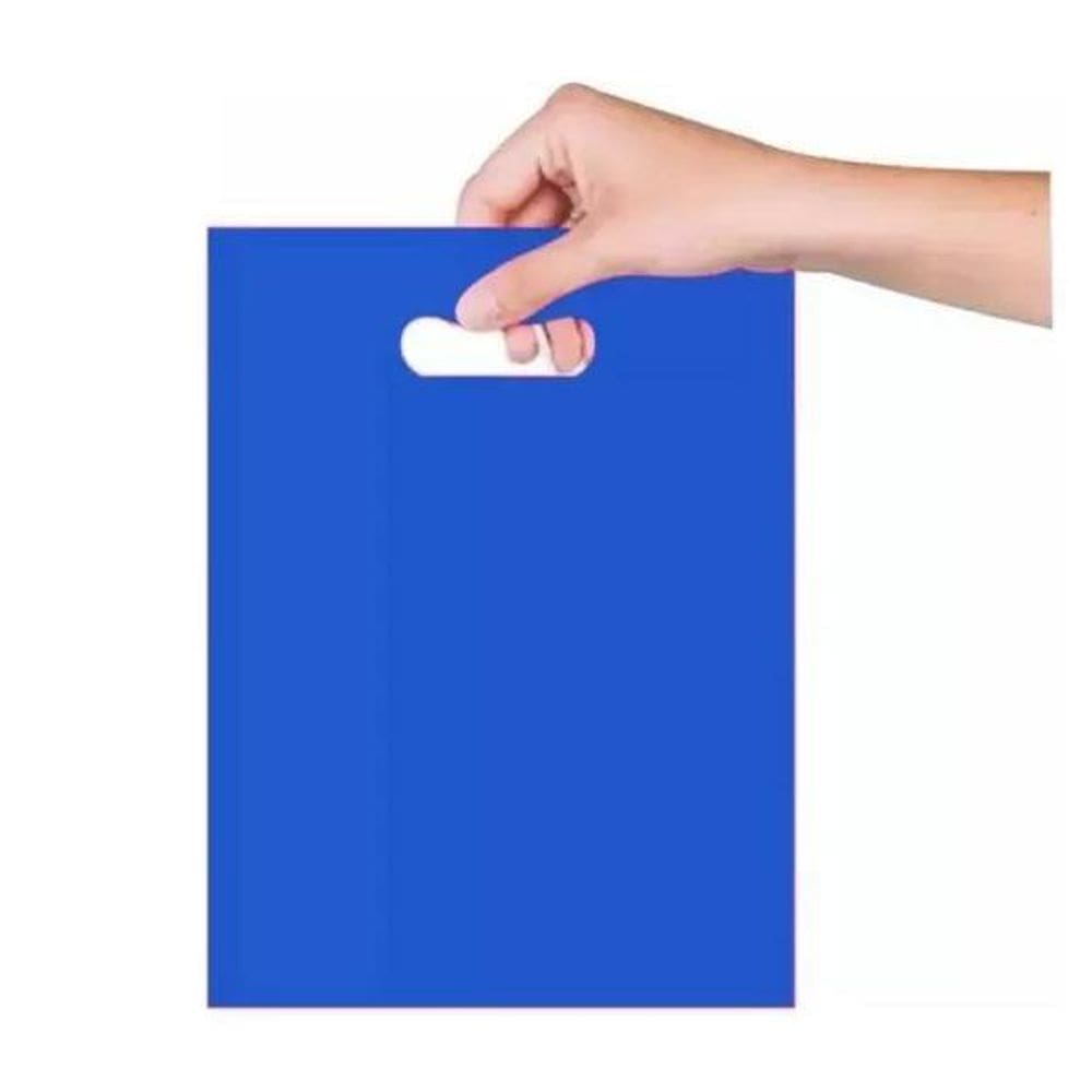 Sacola Plástica 20X30 Azul - Alça Boca De Palhaço- Kit 40Un