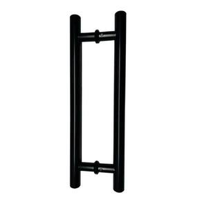 Puxador H Tubular Duplo Porta Madeira Vidro 40Cm Preto