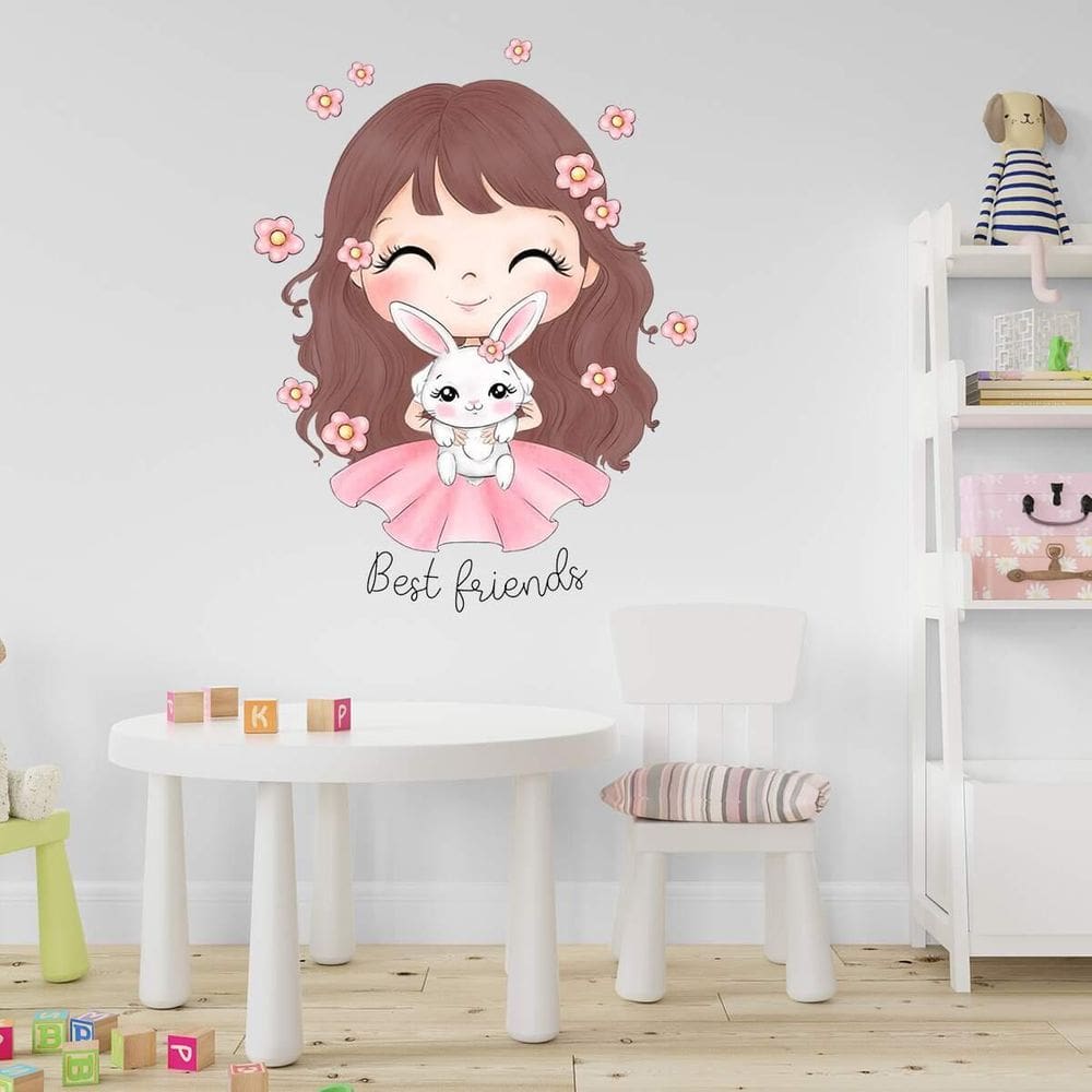 Adesivo De Parede Menina E Seu Coelho