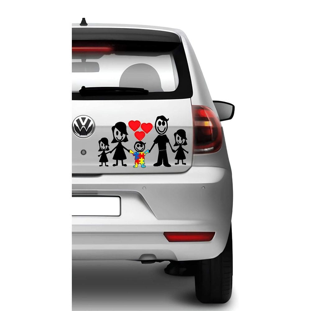 Adesivo Carro Familia Feliz Casal + 2 Filhas + 1 Filho