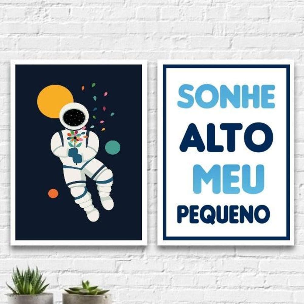 Kit 2 Quadros Quarto Criança Astronauta 24X18Cm