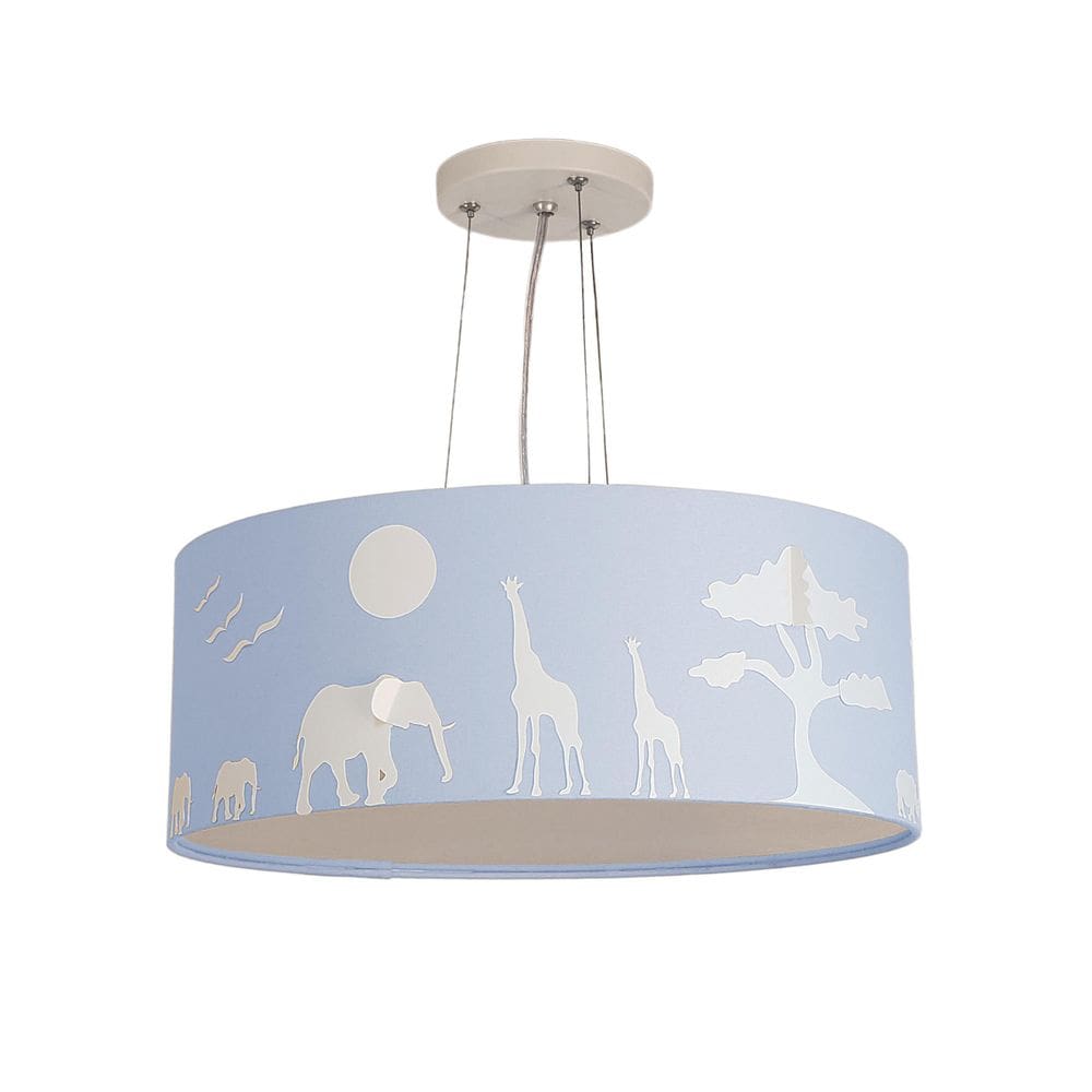 Lustre Infantil Safari Savana Cúpula Tecido Azul - Tom Luz