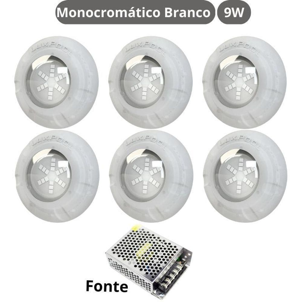 Kit Iluminação Branco Piscina 96M 6 Leds Com Fonte Luxpool