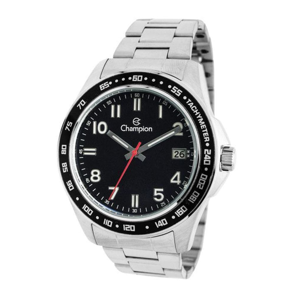 Relógio Masculino Champion Prata Em Aço Ca31328T Fundo Preto