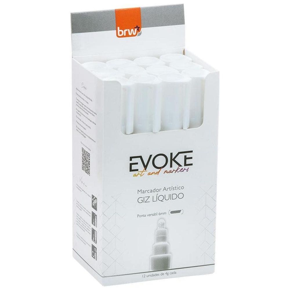 Giz Líquido 6Mm Branco Brw Caixa C/12 Un Caneta Vidro Lousa