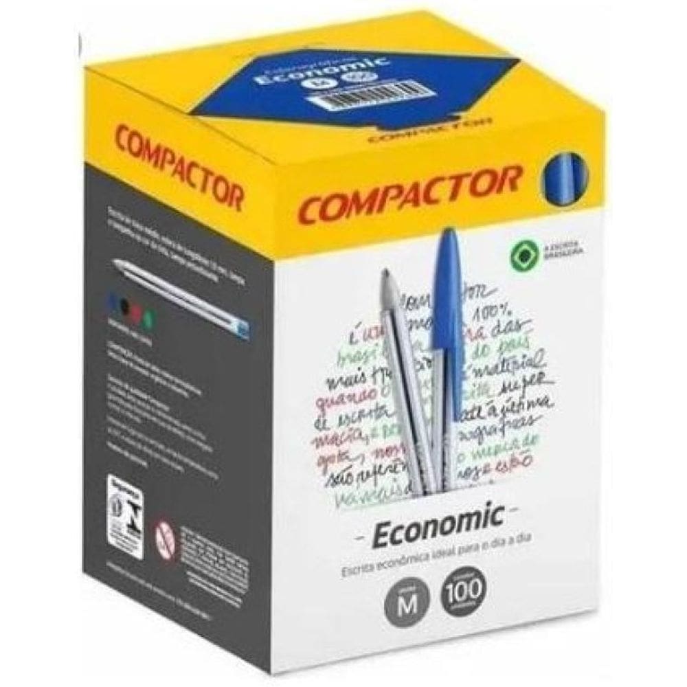 100 Canetas Esferográfica Ponta Média Azul Compactor