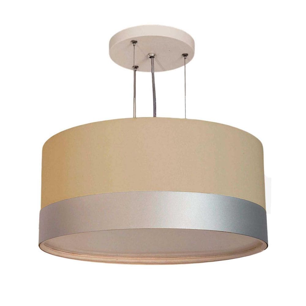 Lustre Pendente Cúpula Cáqui Com Detalhe Prata 50X25 3E27