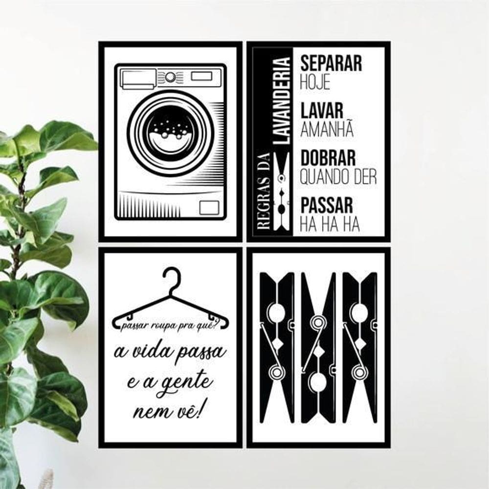 Kit 4 Quadros Para Lavanderia 24X18Cm