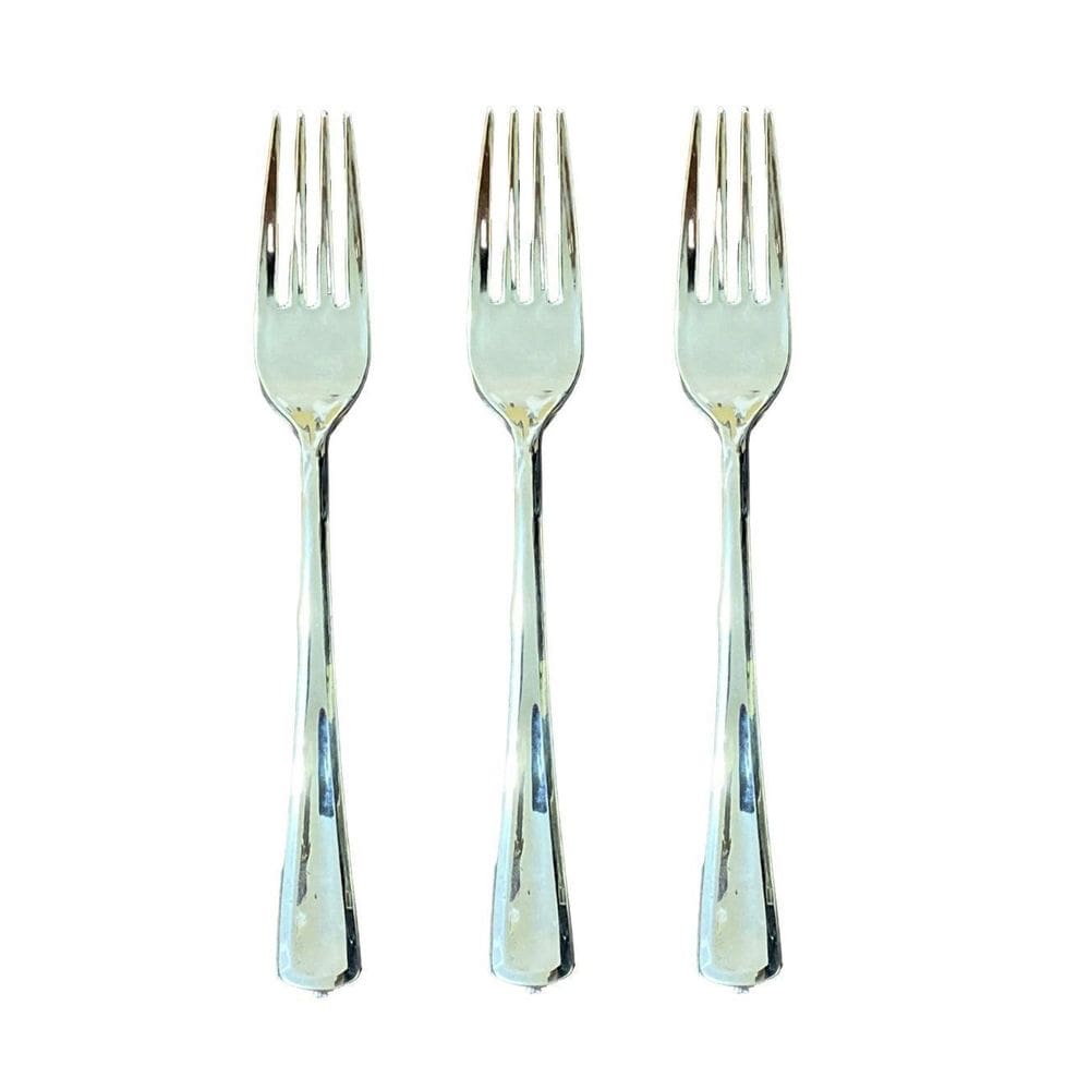 Kit 48 Garfos Descartáveis De Luxo Em Plástico Prata 18Cm