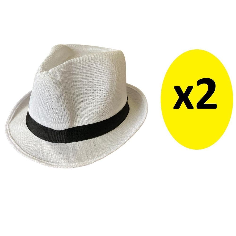 Kit 2 Chapéus Malandro De Tecido Branco Com Faixa Preto