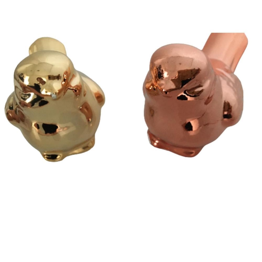 Kit 2 Enfeites Decorativ Pássaros Cerâmica Rosé E Gold 7X5Cm