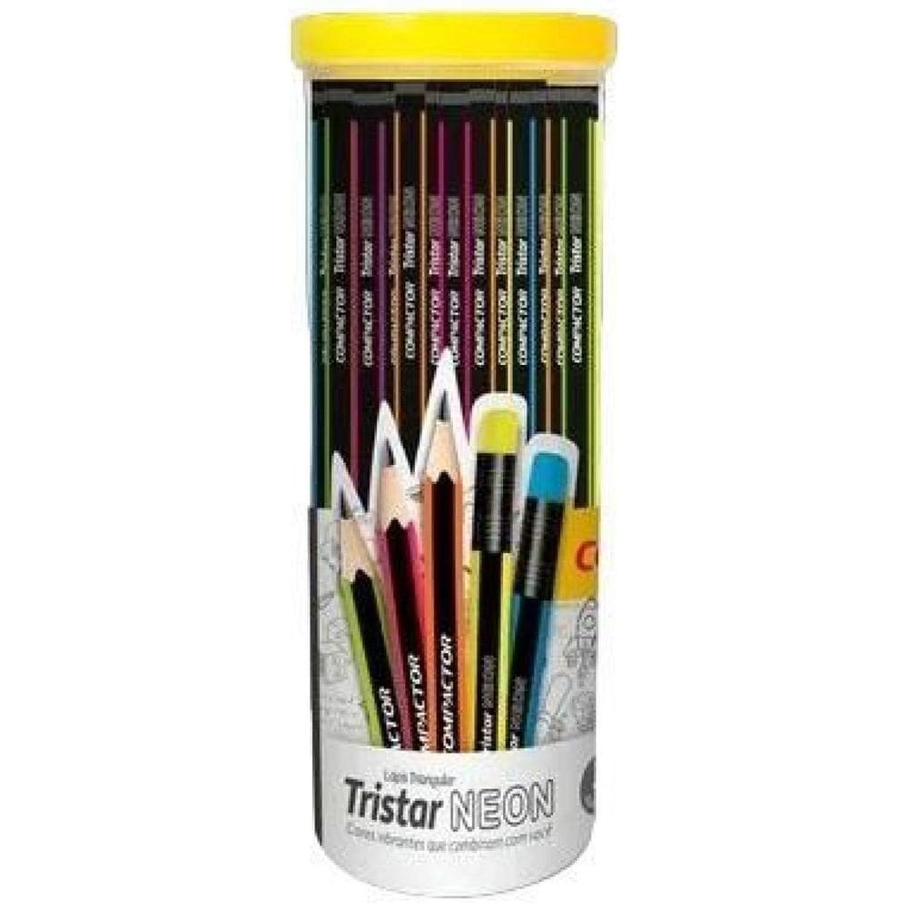 Kit 48 Lápis Preto Tristar Neon Triângular Hb Alfabetização