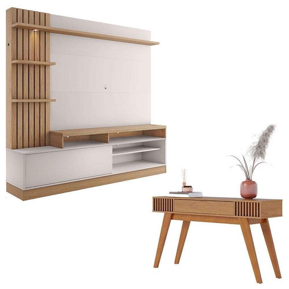 Estante Home Theater Maceió Freijó Off White com Aparador Riviera Freijó – Colibri