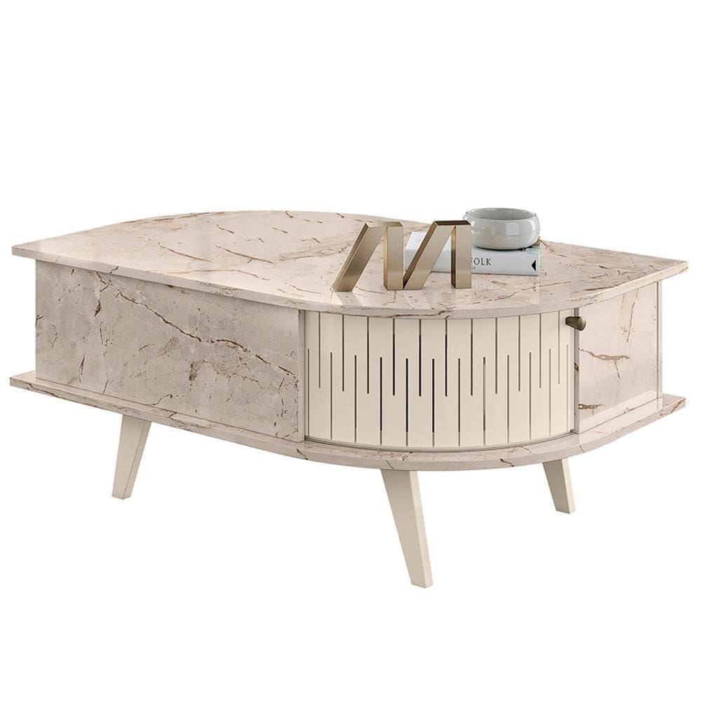 Mesa De Centro 2 Portas 90 Cm Indianapolis Madetec Calacata Off White