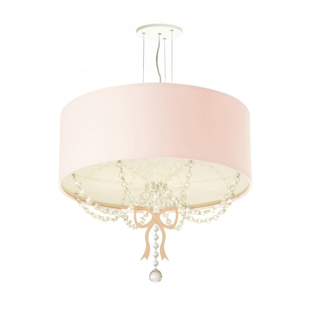 Lustre Pendente Infantil Tom Luz Laço Cúpula Rosa Bebê 50cm