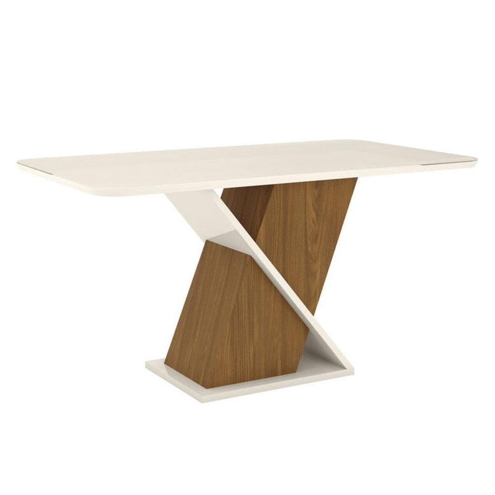 Mesa de Jantar Solus 160 cm Canto Arredondado com Vidro Nature Off White - Henn