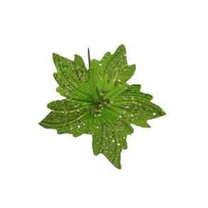 Flor Bico de Papagaio Pick Natal Glitter Lantejoulas Verde 20cm - Magizi