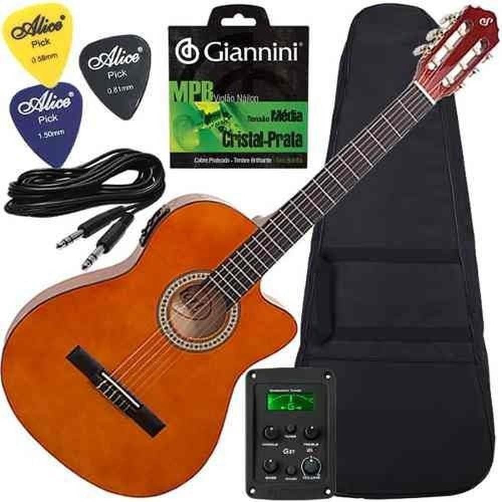Kit Violão Eletroacústico + Capa Corda Cabo Nf14 Nt Giannini