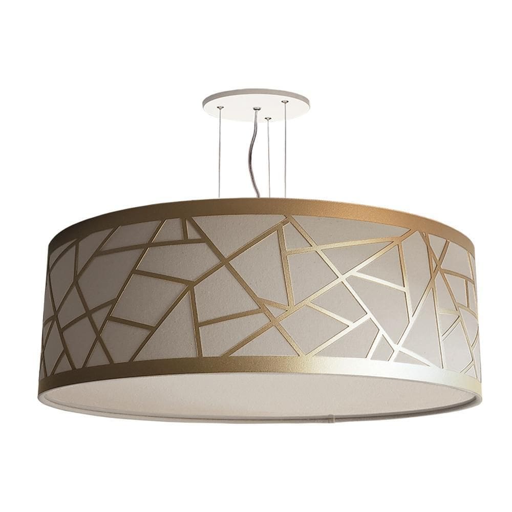 Lustre Pendente Recorte Bronze Cúpula Em Tecido Cáqui 50X15
