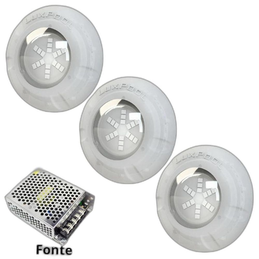 Kit Iluminação Branco Piscina 48M 3 Leds Com Fonte Luxpool