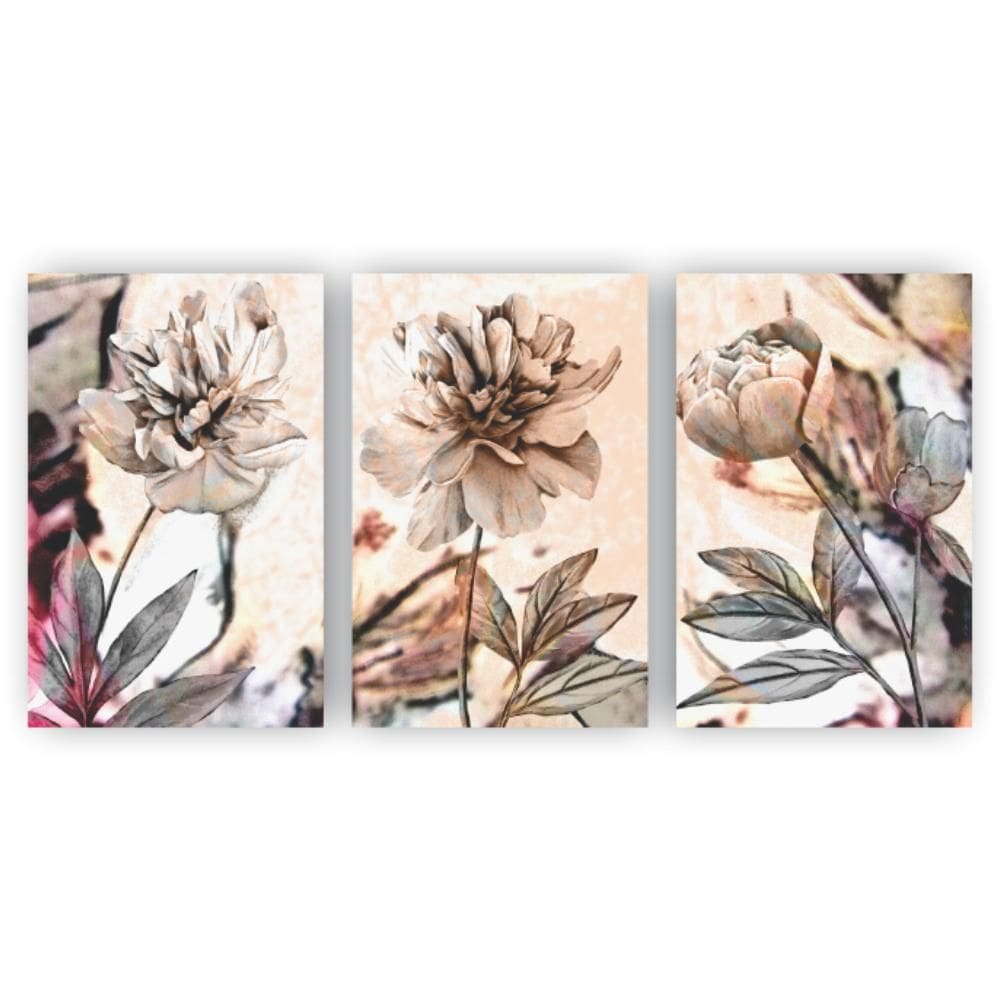 Kit Quadros Decorativos Sala 80X60 Floral Artístico Aquarela