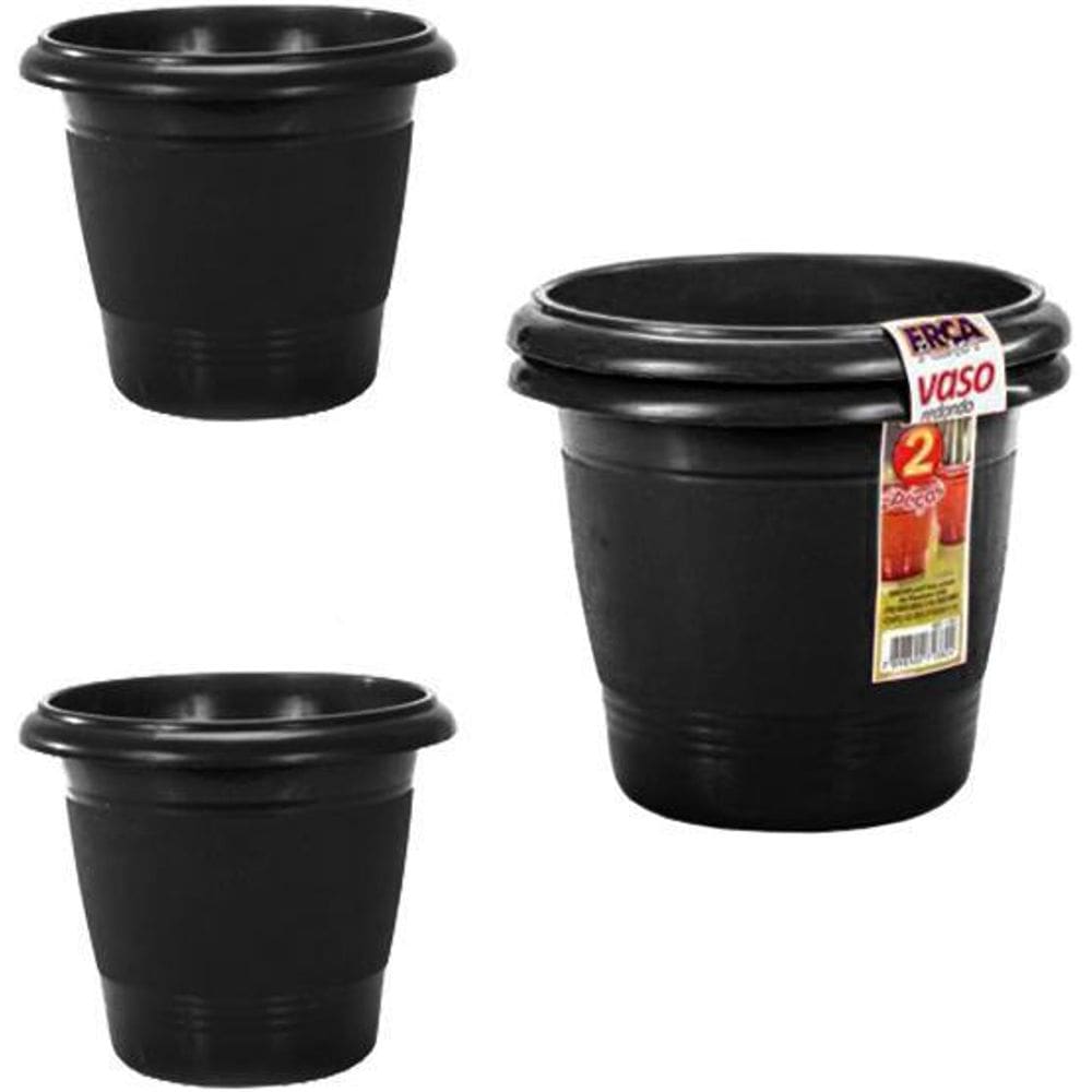 Vaso Redondo Preto Kit Com 2 Pecas 700Ml 10,5X12,5Cm De Ø D