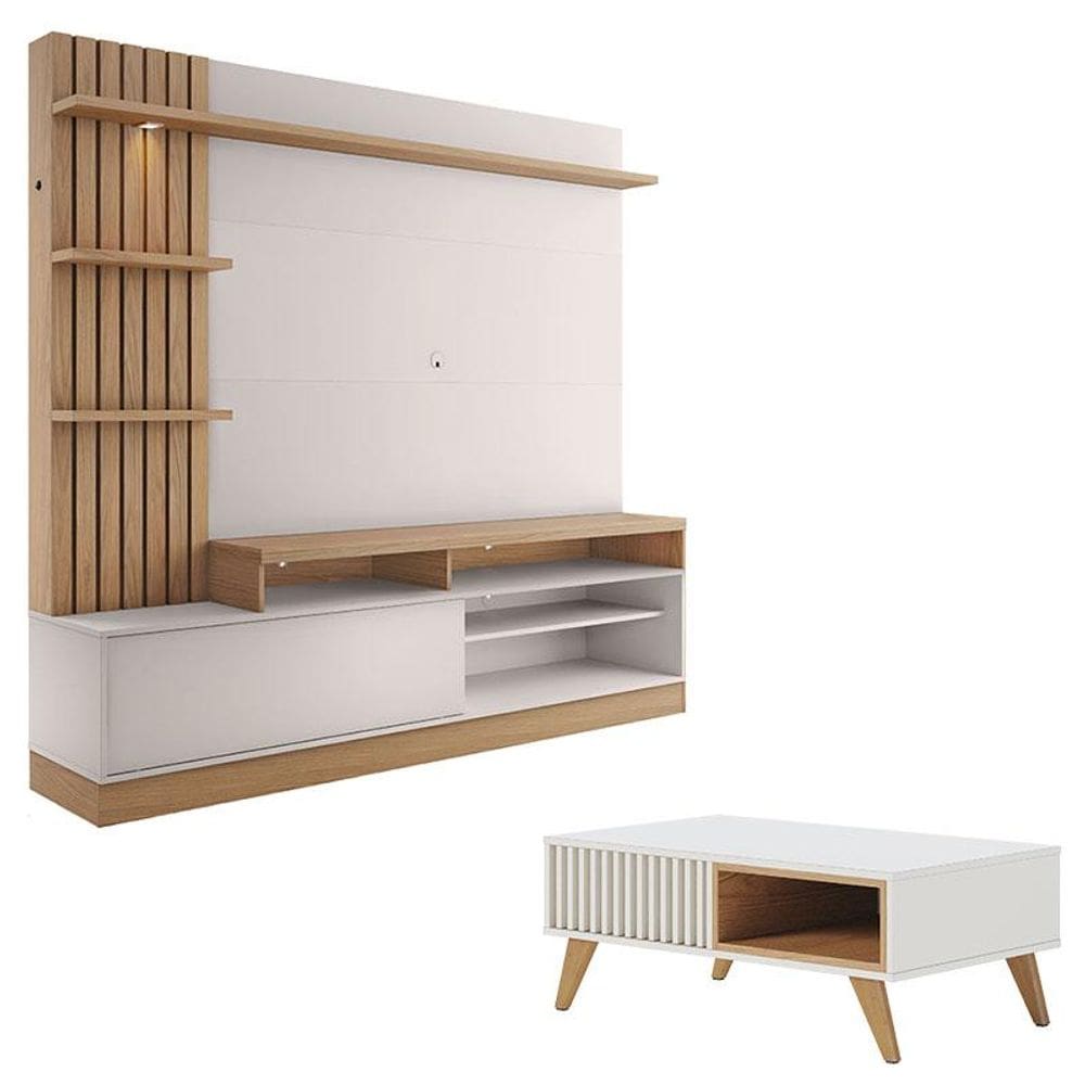 Estante Home Theater Maceió Freijó Off White com Mesa de Centro Jeri Off White Freijó - Colibri