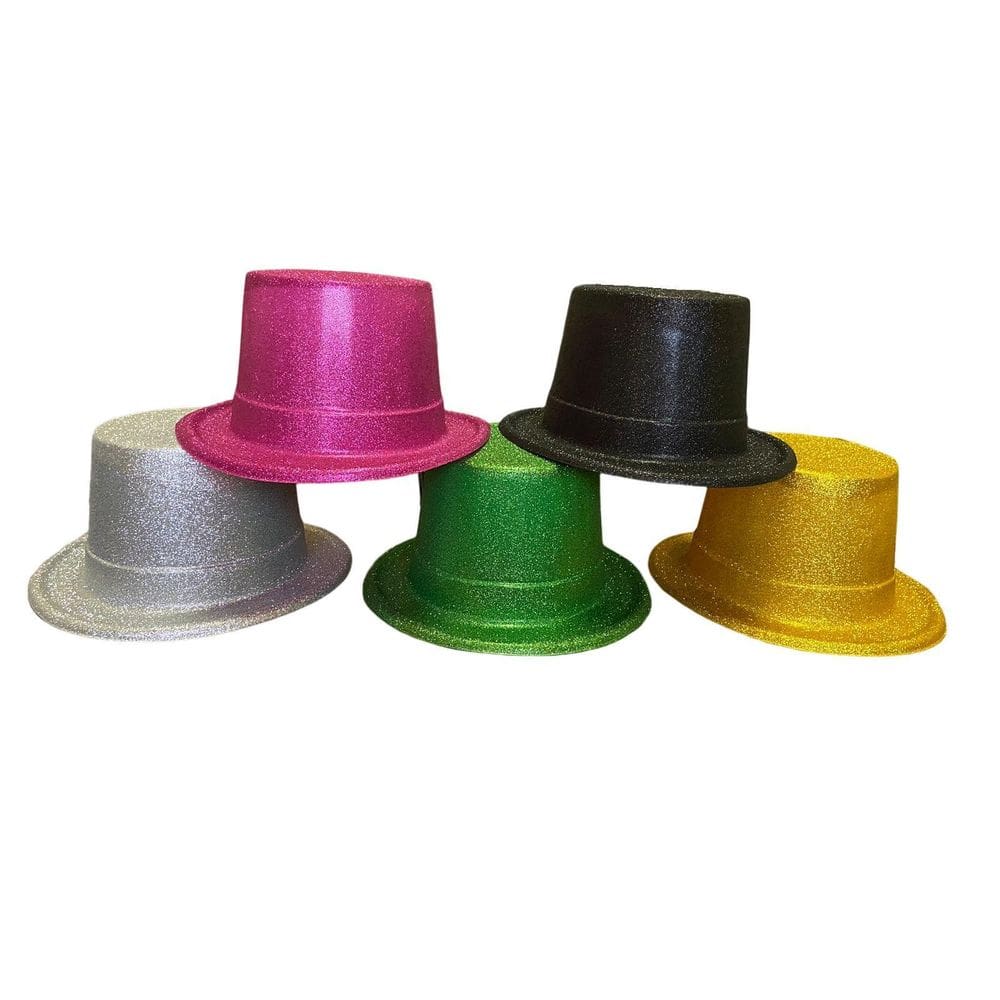 Kit 2Un Cartola Chapéu Plástico Glitter Fantasia Carnaval