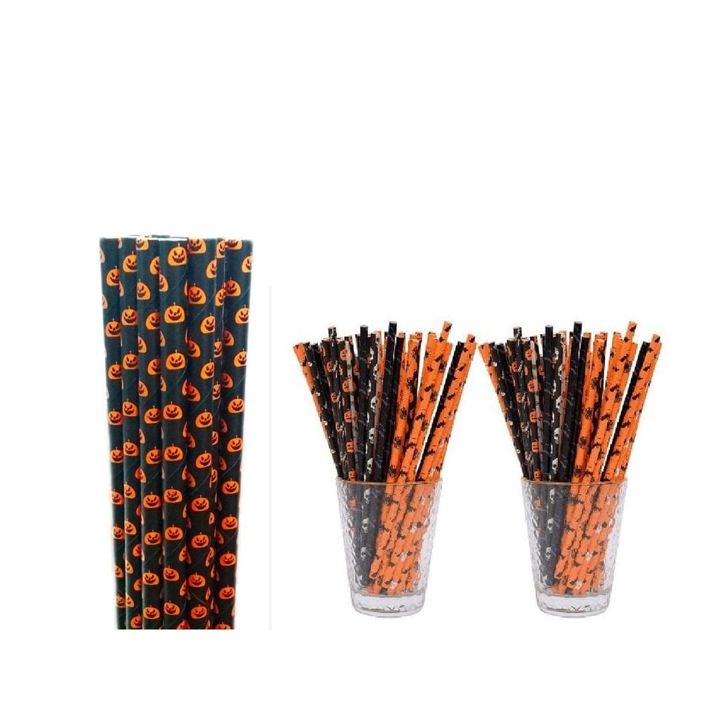Canudos De Papel Halloween Bebidas/ Decoração Kit Com 50Un