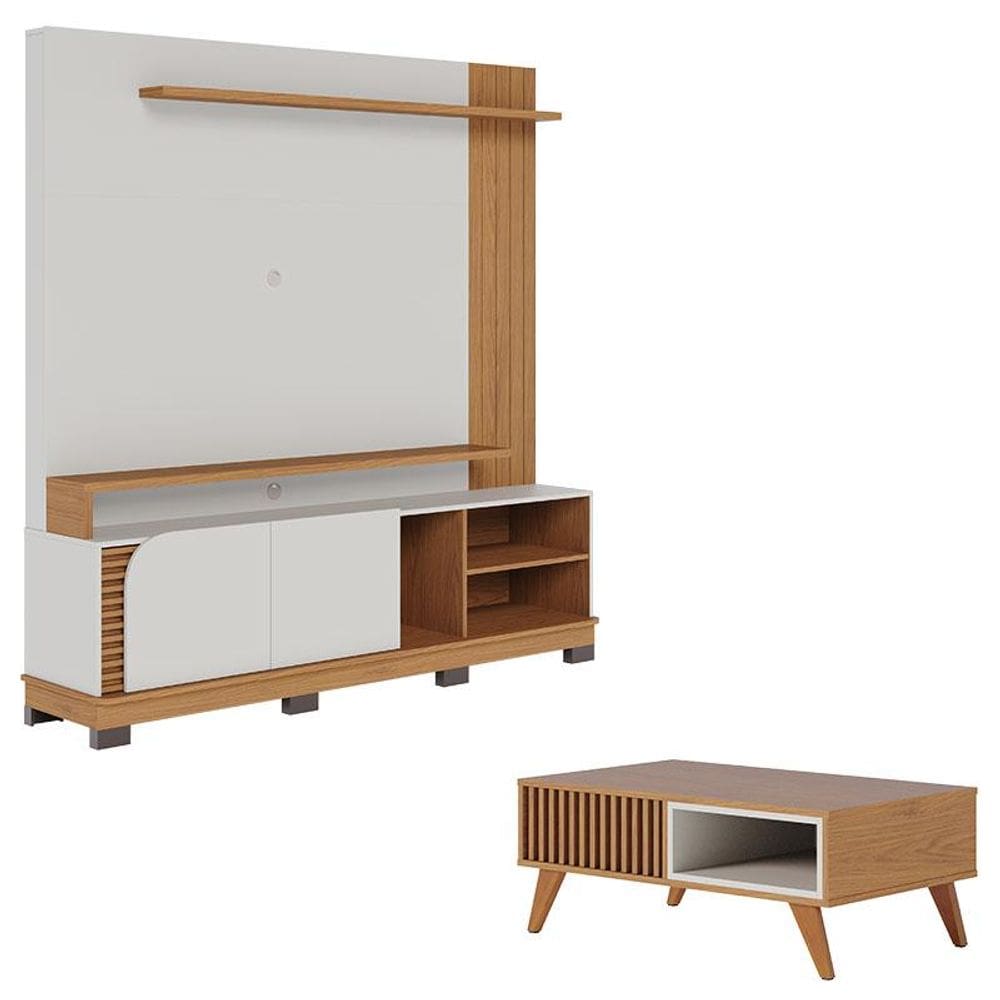 Estante Home Theater Jurerê 1.8 Off White Matte Freijó com Mesa de Centro Jeri Freijó Off White - Colibri
