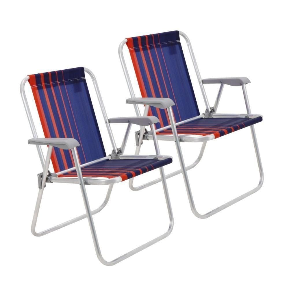 Kit 2 Cadeira De Praia Camping Alumínio Samoa Azul Marinho Tramontina