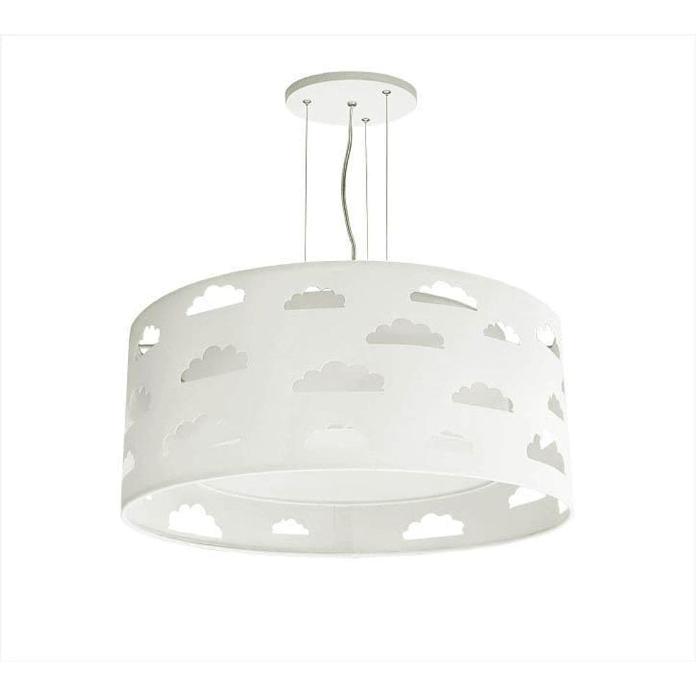 Lustre Pendente Infantil Nuvem Branco E Cinza Bivolt 40x16cm