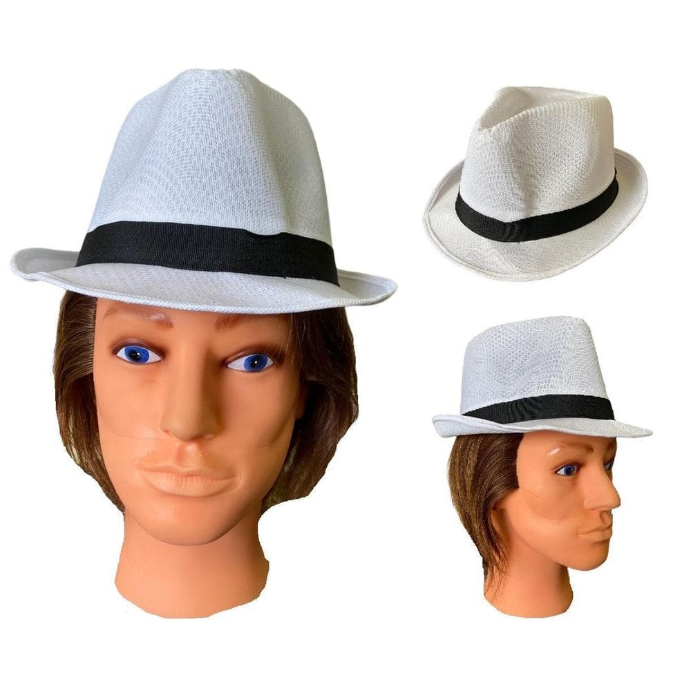 Kit 5 Chapéus Tecido Malandro Branco Com Preto Fantasia